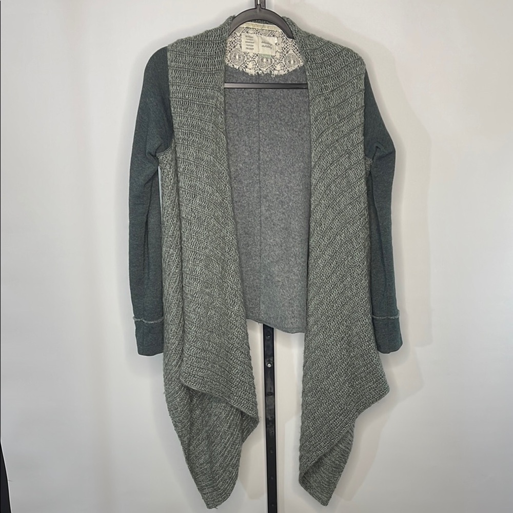 Anthropologie Saturday Sunday Drape Collar Waterfall Cardigan Sweater Green Sz S